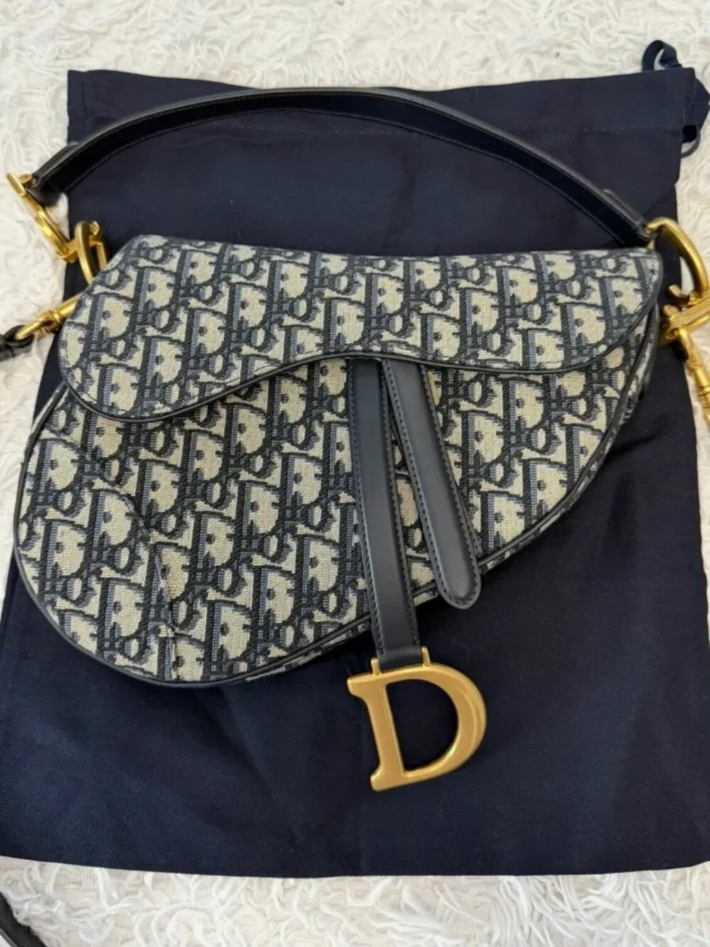 CHRISTIAN DIOR Oblique Saddle Bag With Strap in Blue - Picture 1 of 16
